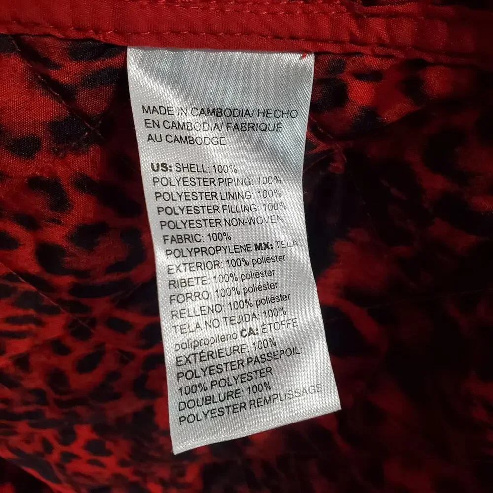 Chico's Womens Red Modern Quilted Jacket Animal Print Lined Pockets Size 2 Large